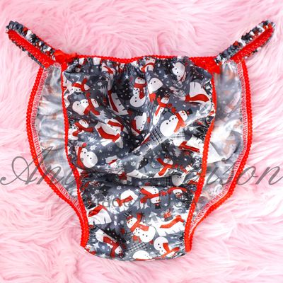 Ania's Poison Christmas Snowman Winter Print 100% polyester silky soft string bikini sissy men's underwear panties