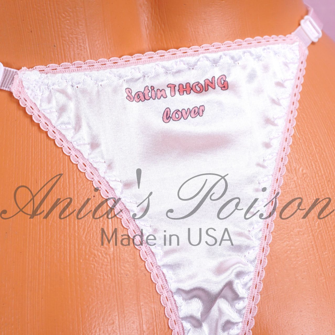 Sissy SATIN Humiliation T back thongs... Peekaboo text! Custom available!