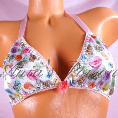 Valentines Day Conversation Hearts Triangle SATIN tie up halter triangle OS bra