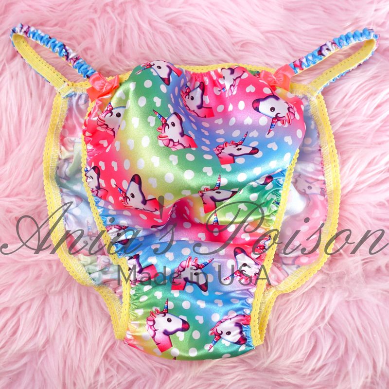 Valentine's Day Rainbow Unicorn hearts Ania's Poison Cut sissy MENS SATIN Beautiful Shiny Silky wet look Mens holiday string Bikini panties S-XXL Valentine's Day Rainbow Unicorn hearts Ania's Poison Cut sissy MENS SATIN Beautiful Shiny Silky wet look Mens holiday string Bikini panties S-XXL