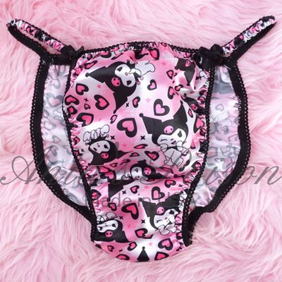 Anime Kitty Cat Ania's Poison Cut sissy MENS SATIN Beautiful Shiny Silky wet look Mens Pink  Black string Bikini panties S-Xl