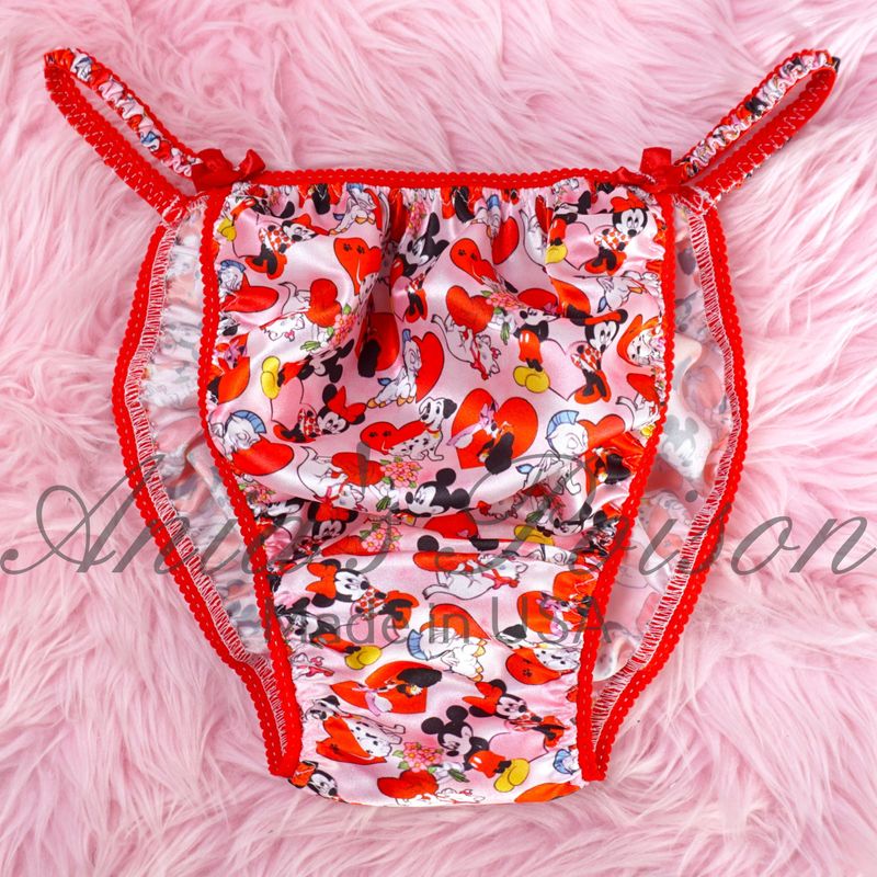 Dalmatians and Hearts Ania's Poison Cut sissy MENS SATIN Beautiful Shiny Silky wet look Mens Pink  Black string Bikini panties S-XXL