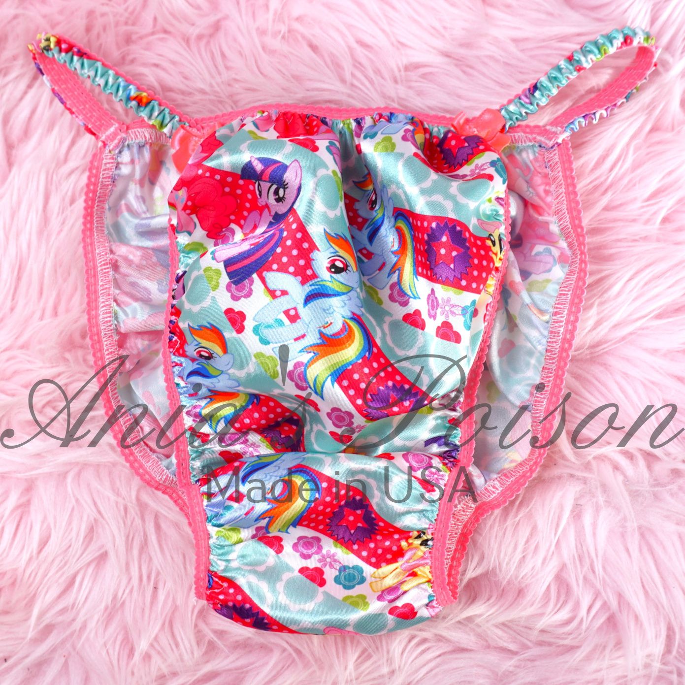 Satin Mens Sissy My Little Pony rainbow Pony 100% polyester string bikini mens underwear panties S - XXL ponies