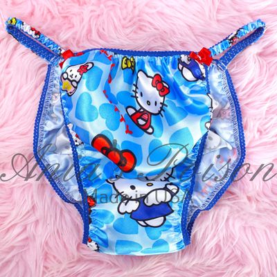LAST ONES Blue Kitty Cat Ania's Poison Cut sissy MENS SATIN Beautiful Shiny Silky wet look Mens string Bikini panties S-Xl