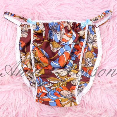 Ania's Poison summer floral Hawaiian Hippie print 100% polyester SATIN string bikini sissy mens underwear panties