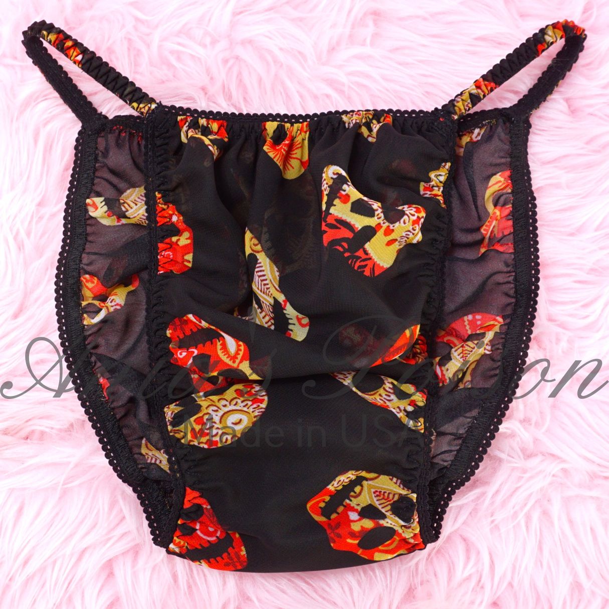 Sheer Chiffon Sissy Men's  Panties Day of the DEAD mens Sissy string bikini HALLOWEEN COLLECTION! S- XXL