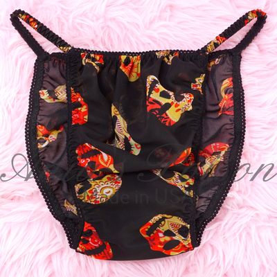 Sheer Chiffon Sissy Men's  Panties Day of the DEAD mens Sissy string bikini HALLOWEEN COLLECTION! S- XXL