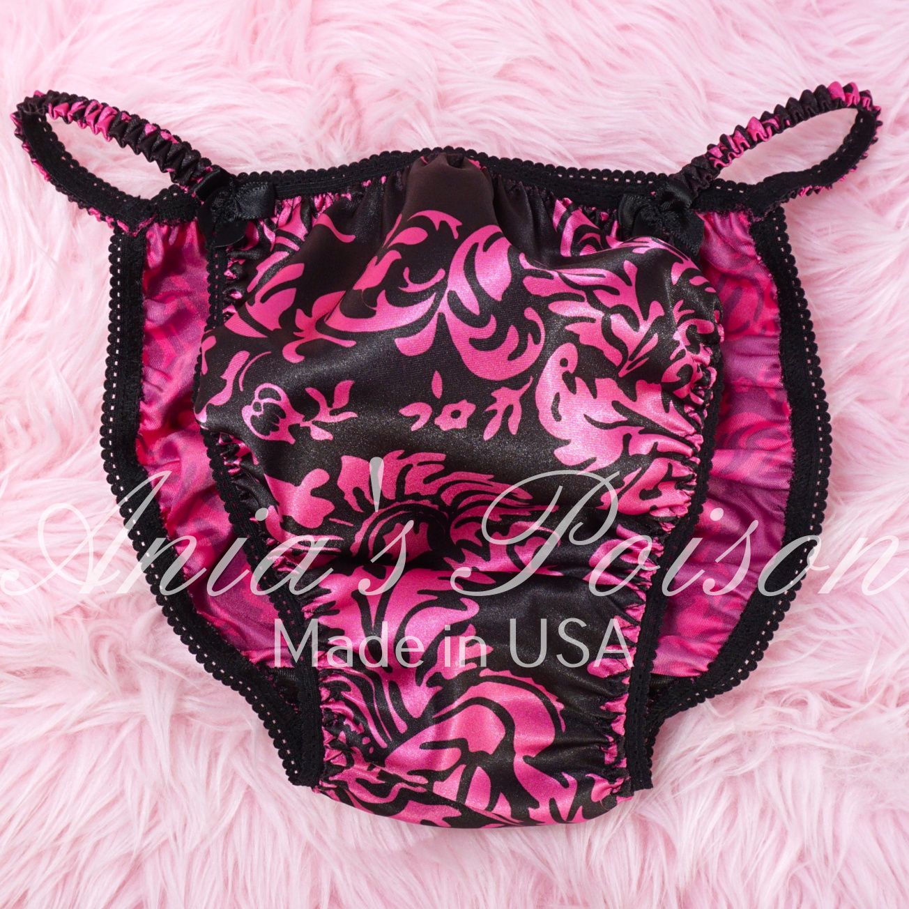 Hot Pink Black Ania's Poison Cut sissy MENS SATIN Beautiful Shiny Silky wet look Mens string Bikini panties S-Xl