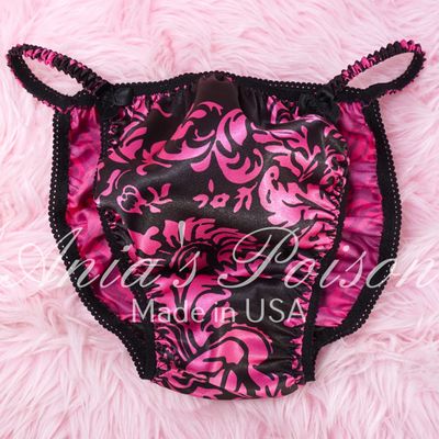 Hot Pink Black Ania's Poison Cut sissy MENS SATIN Beautiful Shiny Silky wet look Mens string Bikini panties S-Xl