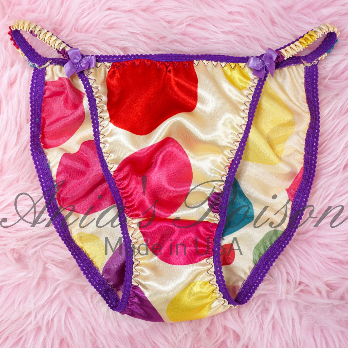 Lace Duchess Classic 80's cut Rainbow Dot Easter Egg silky satin panties - String bikini 5 - 9