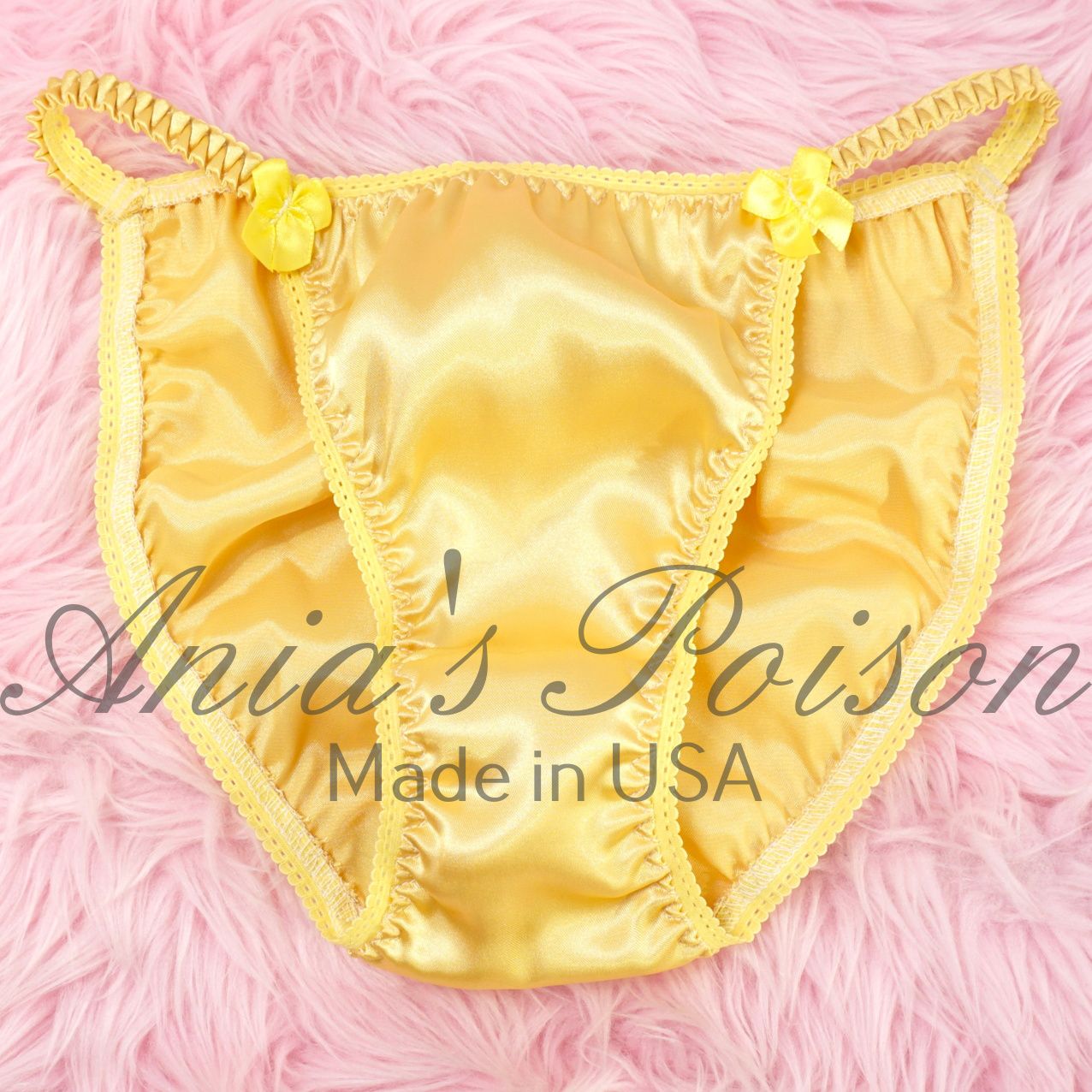 Lace Duchess Classic 80's cut Panties Beautiful Golden Yellow silky satin panties - String bikini 5 - 9