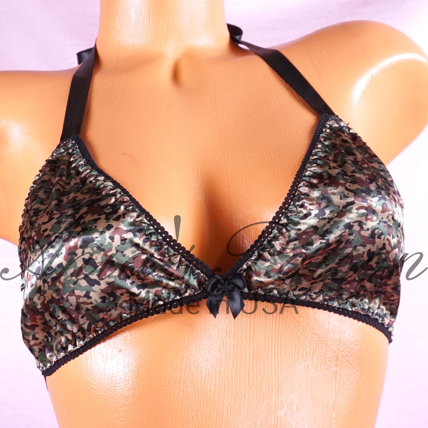 Camo print (matches Cafe cut) Triangle SATIN tie up halter triangle OS bra