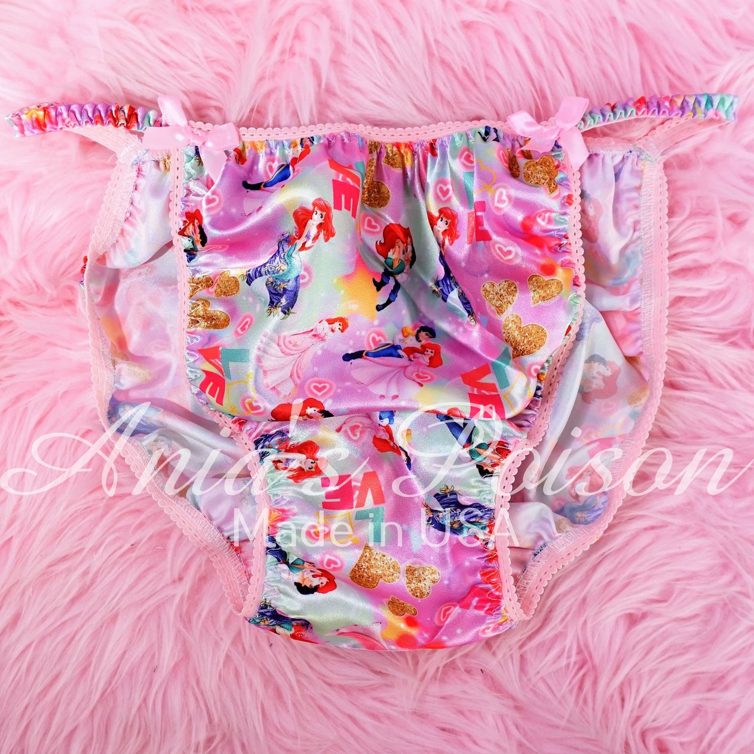 LAST ONE - Valentine's Day Sissy Satin Mermaid Princess LOVE Panties - String Bikini Shiny Smooth - LAST ONE - size M only
