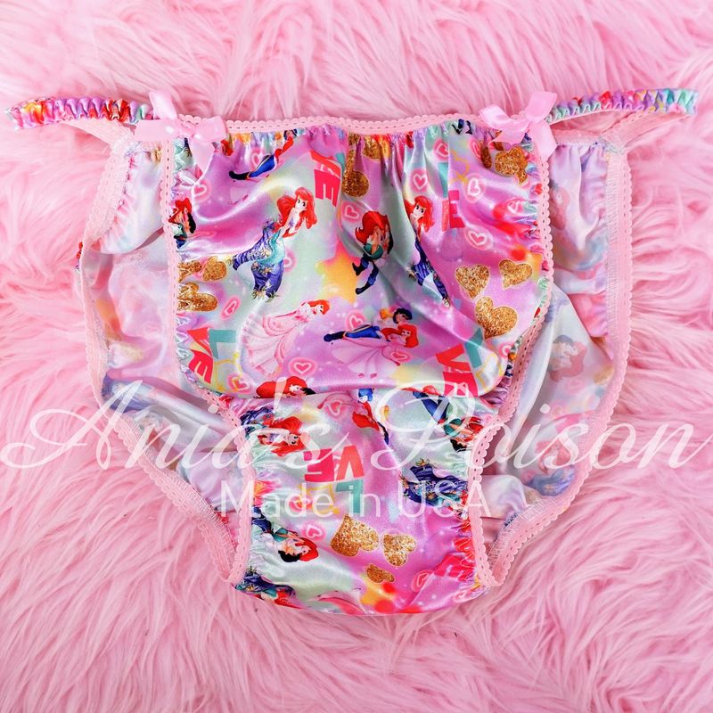 LAST ONE - Valentine's Day Sissy Satin Mermaid Princess LOVE Panties - String Bikini Shiny Smooth - LAST ONE - size M only