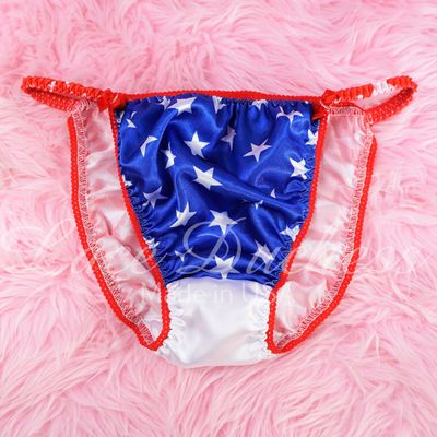 Lace Duchess MEN'S Classic 80's cut July 4th Red White & Blue Stars Vintage style satin panties - String bikini