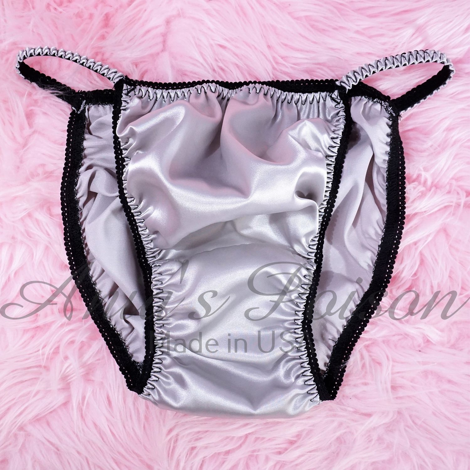 Ania's Poison MANties S - XXL shiny Rare 100% polyester string bikini sissy mens underwear panties - Silver