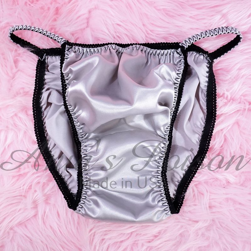 Ania's Poison MANties S - XXL shiny Rare 100% polyester string bikini sissy mens underwear panties - Silver