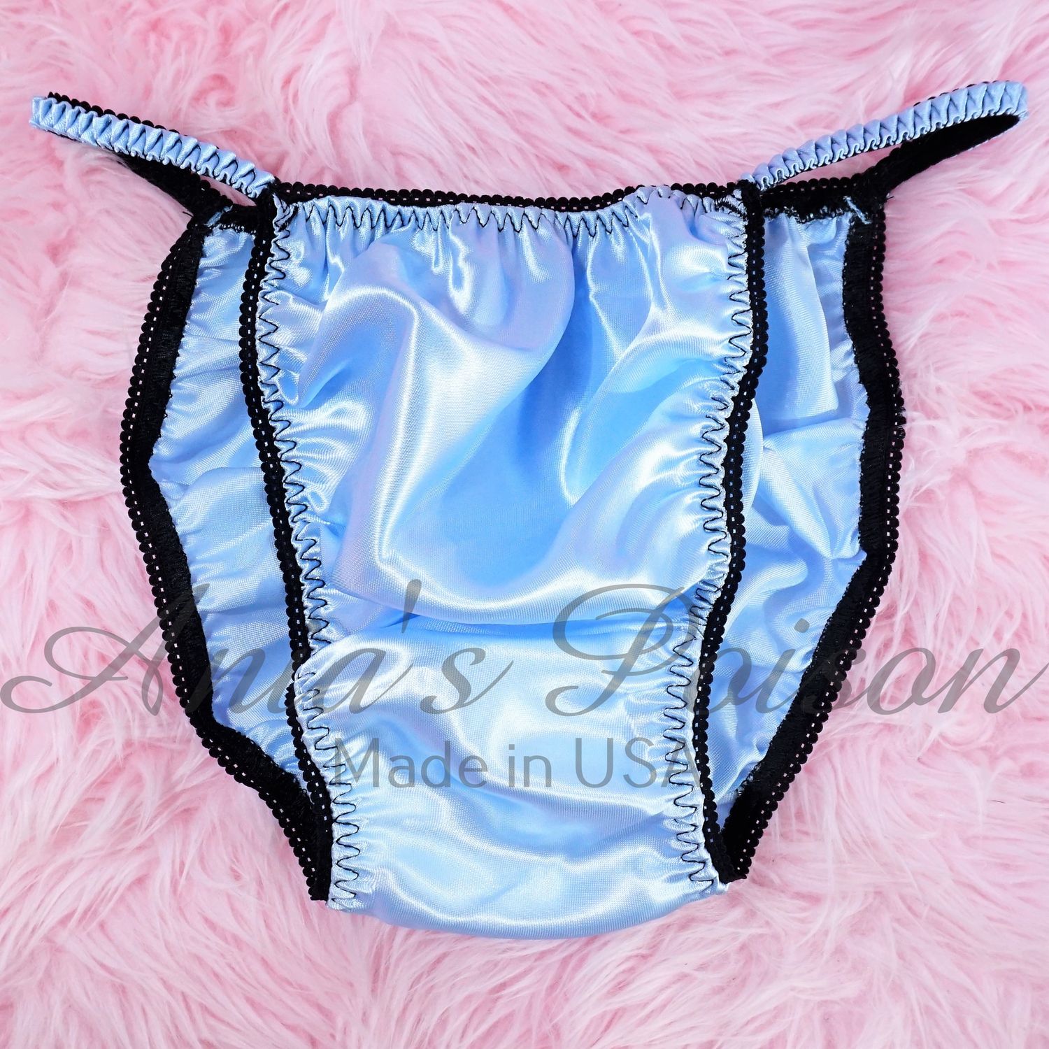 Ania's Poison MANties S - XXL shiny Rare 100% polyester string bikini sissy mens underwear panties - Baby Blue