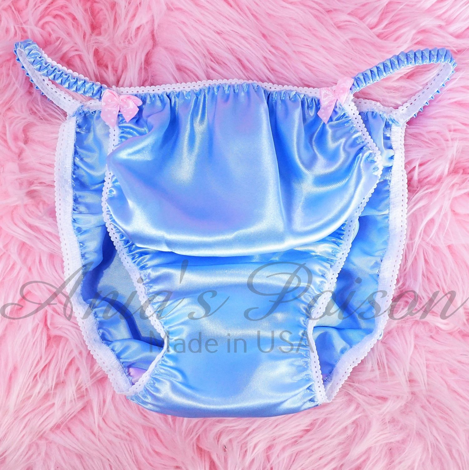 Ania's Poison MANties S - XXL shiny Rare 100% polyester string bikini sissy mens underwear panties - Baby Blue