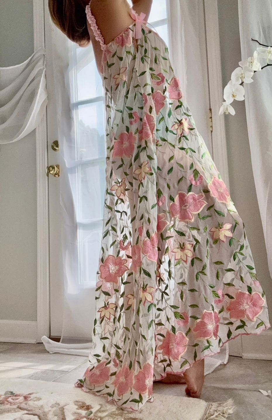 Ania's Poison Vintage style Soft Floral LACE nightgown Lacy straps Nightie Peignoir gown OS S-L