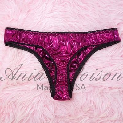 Shiny Foil slick wetlook double lined Ladies THONG panties S - 2XL