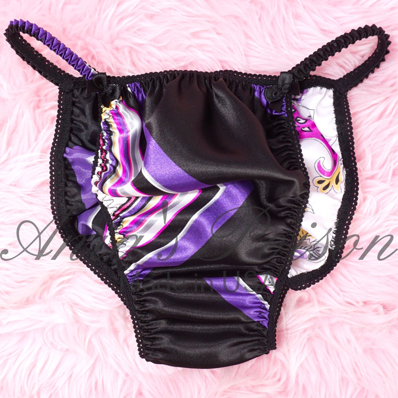 Black and Purple paisley print anias poison cut sissy satin panties for men