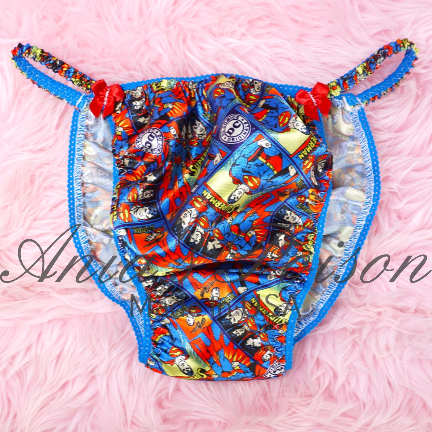 Satin Mens SUPER MAN 100% polyester string bikini mens underwear panties S - XXL