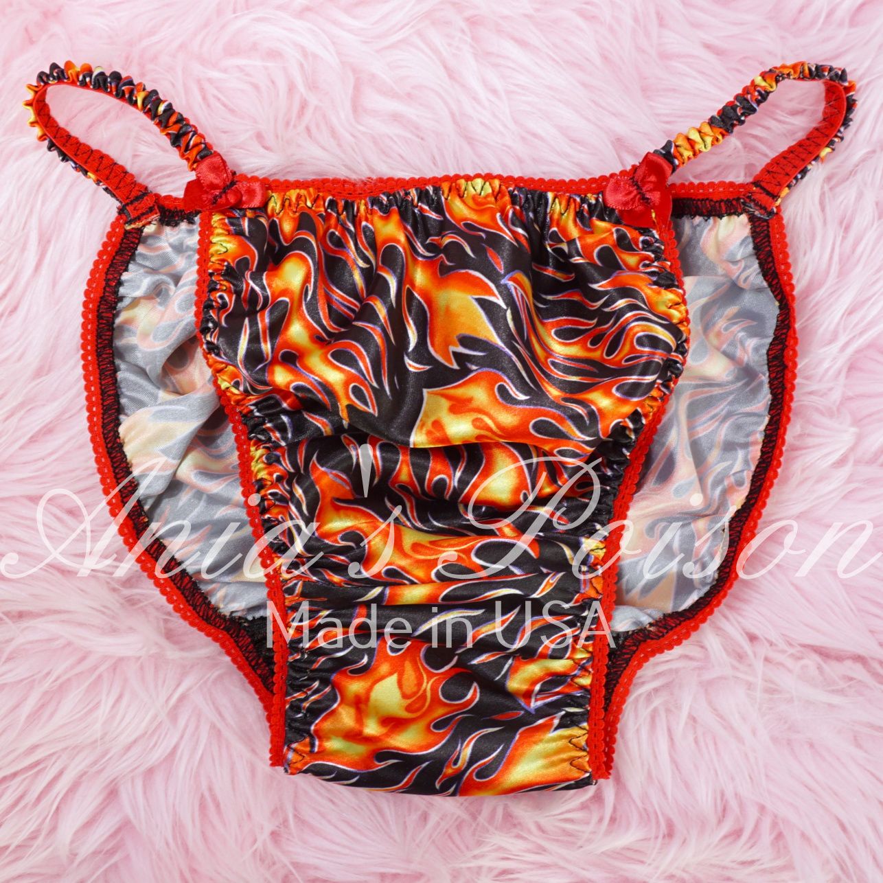 Satin Mens Panites Poison Cut Halloween FIRE Satin wet look string bikini sz S-XXL