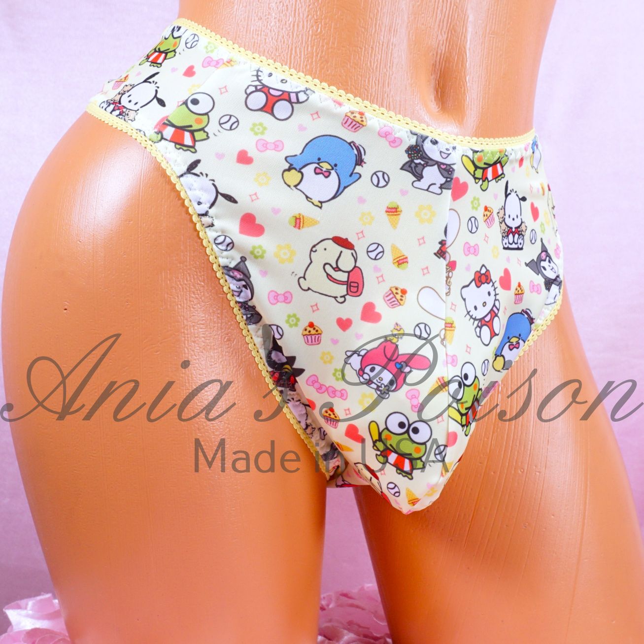 Stretchy Super Comfy Yellow kawaii pouch panties  Perfect everyday spandex THONG! (high cut version)