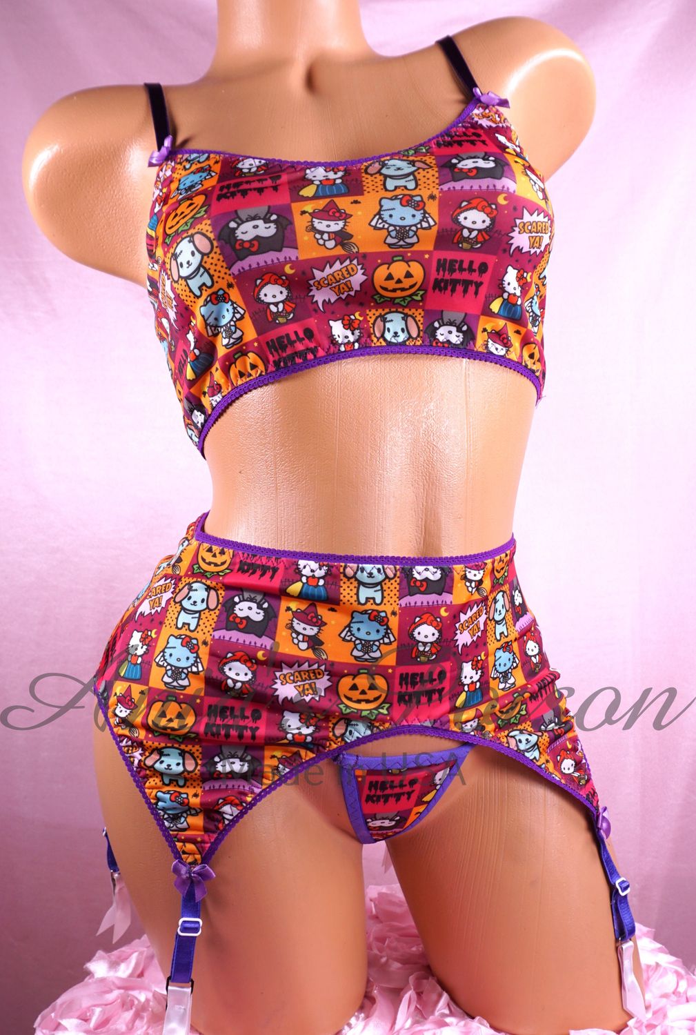 Halloween Purple Kitty Cat Bra or Garter or micro thong Matching SUPER limited size L/XL or XXL