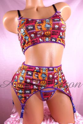 Halloween Purple Kitty Cat Bra or Garter or micro thong Matching SUPER limited size L/XL or XXL