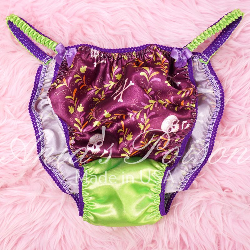 Satin Panties for Men Halloween Print Purple Green Witchy 100% polyester SATIN string bikini panties Ania's poison Cut S- XXL