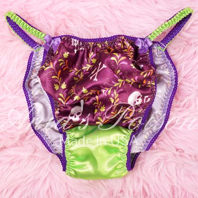 Satin Panties for Men Halloween Print Purple Green Witchy 100% polyester SATIN string bikini panties Ania's poison Cut S- XXL