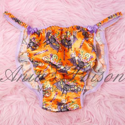 Satin Panties for Men Halloween Print Orange purple Bats 100% polyester SATIN string bikini panties Ania's poison Cut S- XXL bras and skirts Satin Panties for Men Halloween Print Orange purple Bats 100% polyester SATIN string bikini panties Ania's poison Cut S- XXL bras and skirts