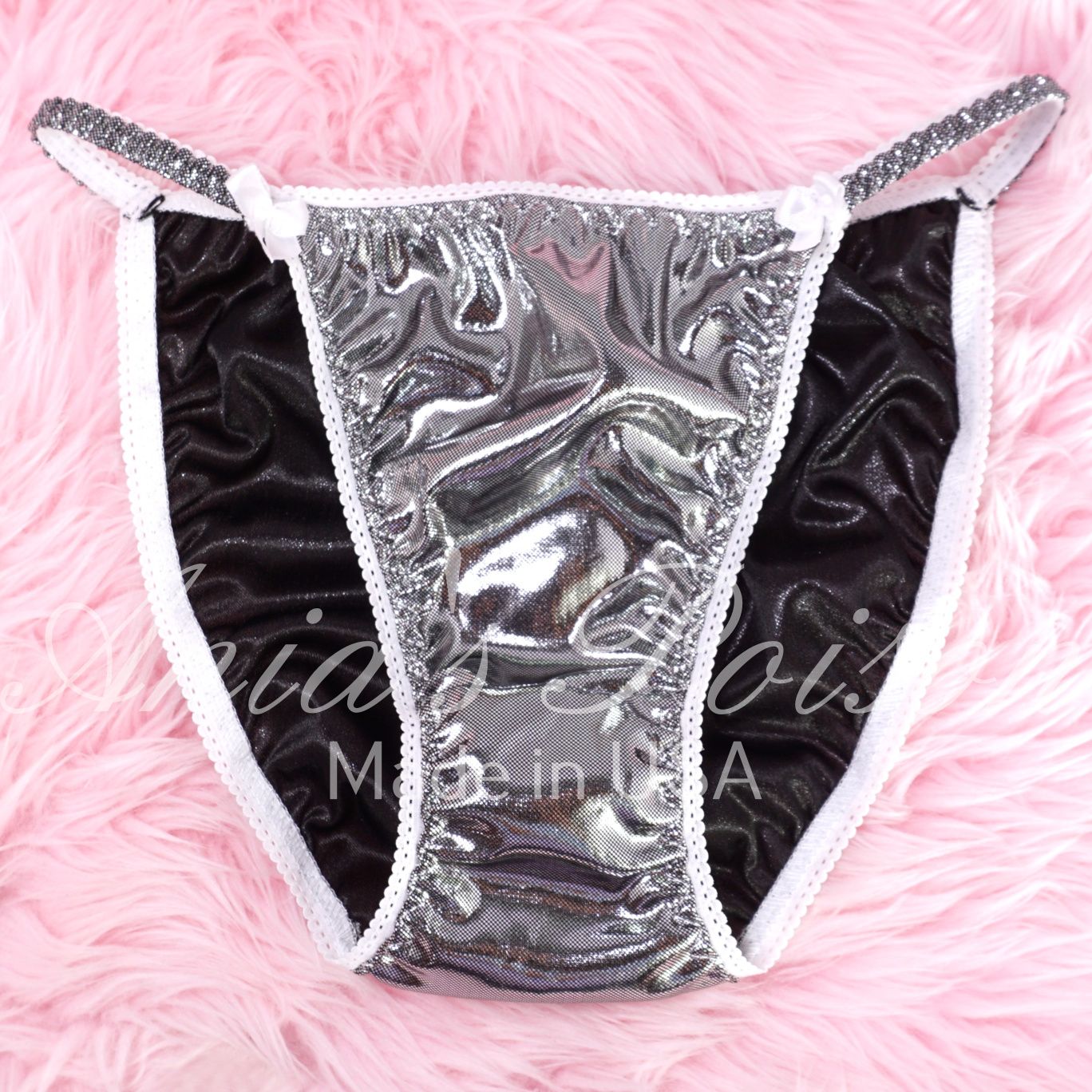 CLASSY CUT - Silver Foil String Bikini Ladies wetlook sissy Metallic panties String bikini S-XXL