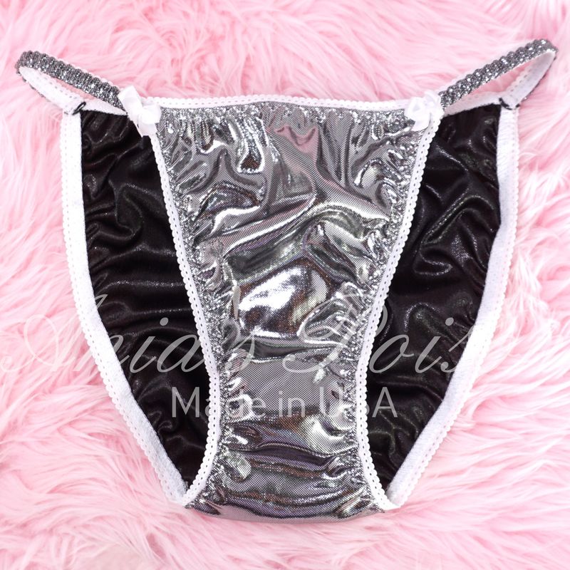 CLASSY CUT - Silver Foil String Bikini Ladies wetlook sissy Metallic panties String bikini S-XXL