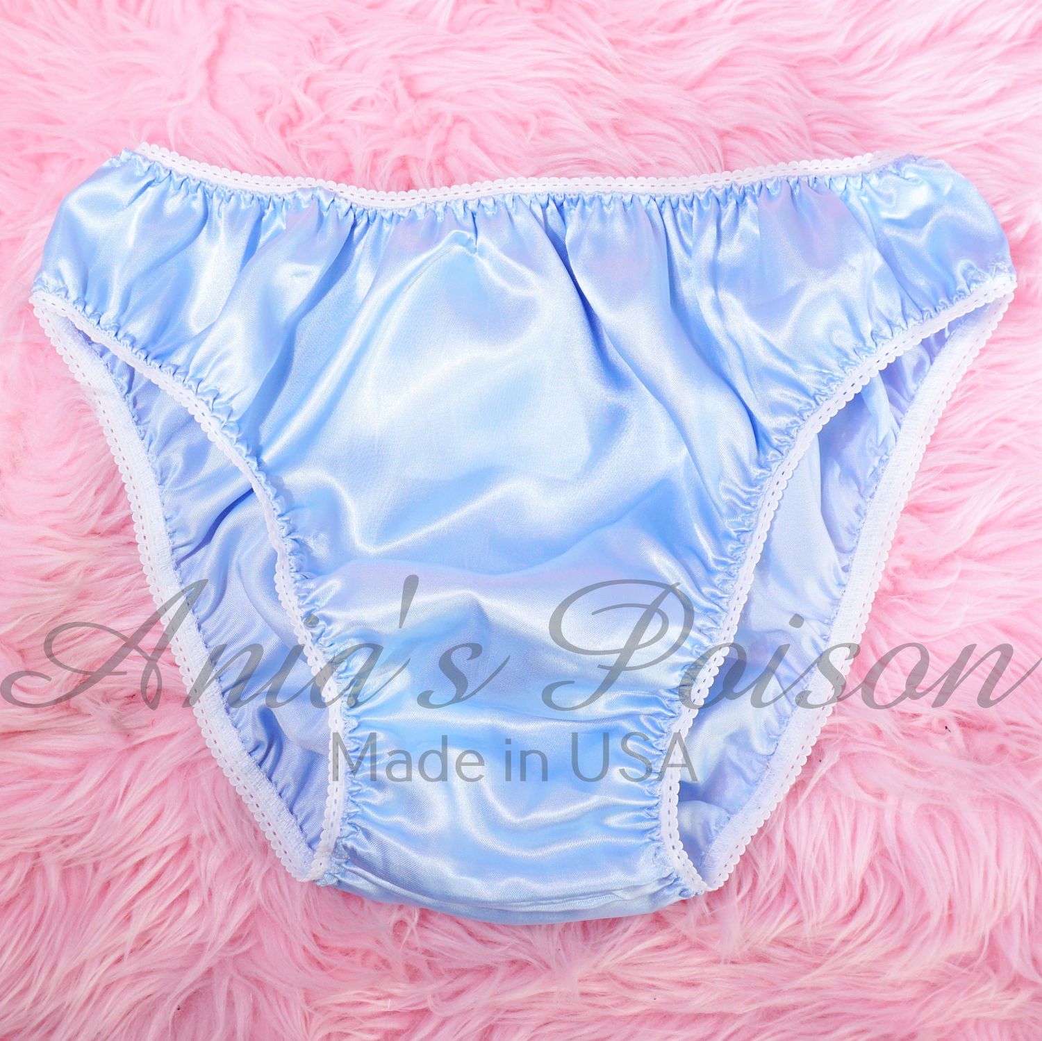 Anias Poison Full bikini cut baby BLUE Soft satin lined SISSY panties for men MANTIES sz S - XXL