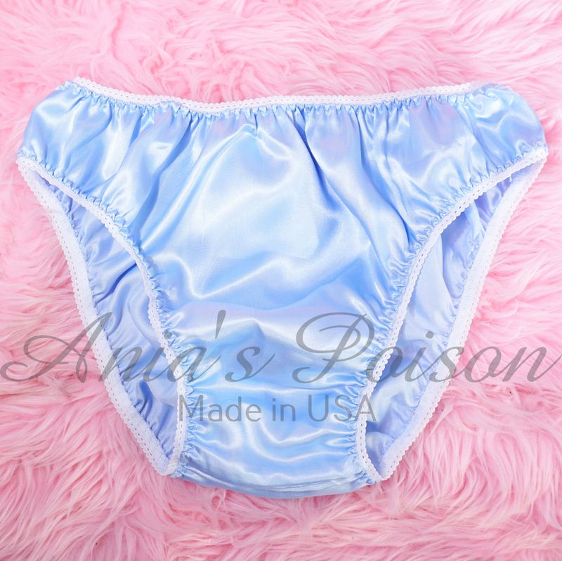 Anias Poison Full bikini cut baby BLUE Soft satin lined SISSY panties for men MANTIES sz S - XXL