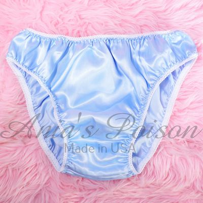 Anias Poison Full bikini cut baby BLUE Soft satin lined SISSY panties for men MANTIES sz S - XXL