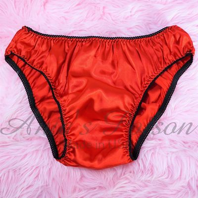 Anias Poison Full bikini cut RED Soft satin lined SISSY panties for men MANTIES sz S - XXL