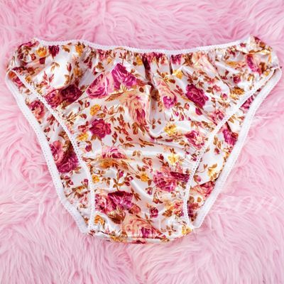 Anias Poison Full bikini cut Magenta Roses Soft Floral satin lined SISSY panties for men MANTIES sz S - XXL