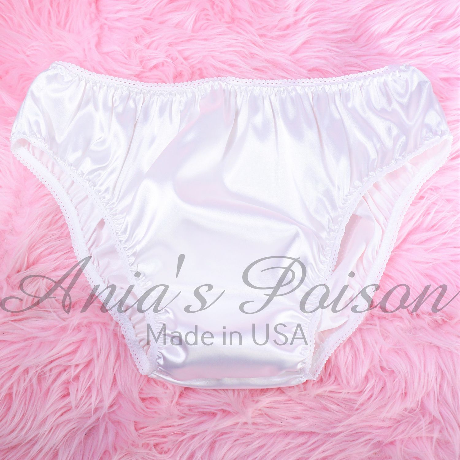 Anias Poison Full bikini cut WHITE Soft satin lined SISSY panties for men MANTIES sz S - XXL