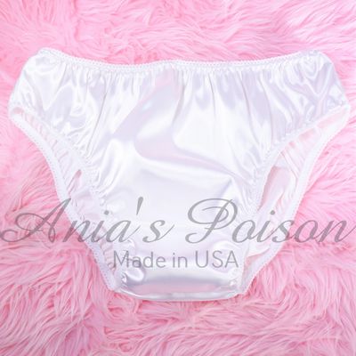 Anias Poison Full bikini cut WHITE Soft satin lined SISSY panties for men MANTIES sz S - XXL