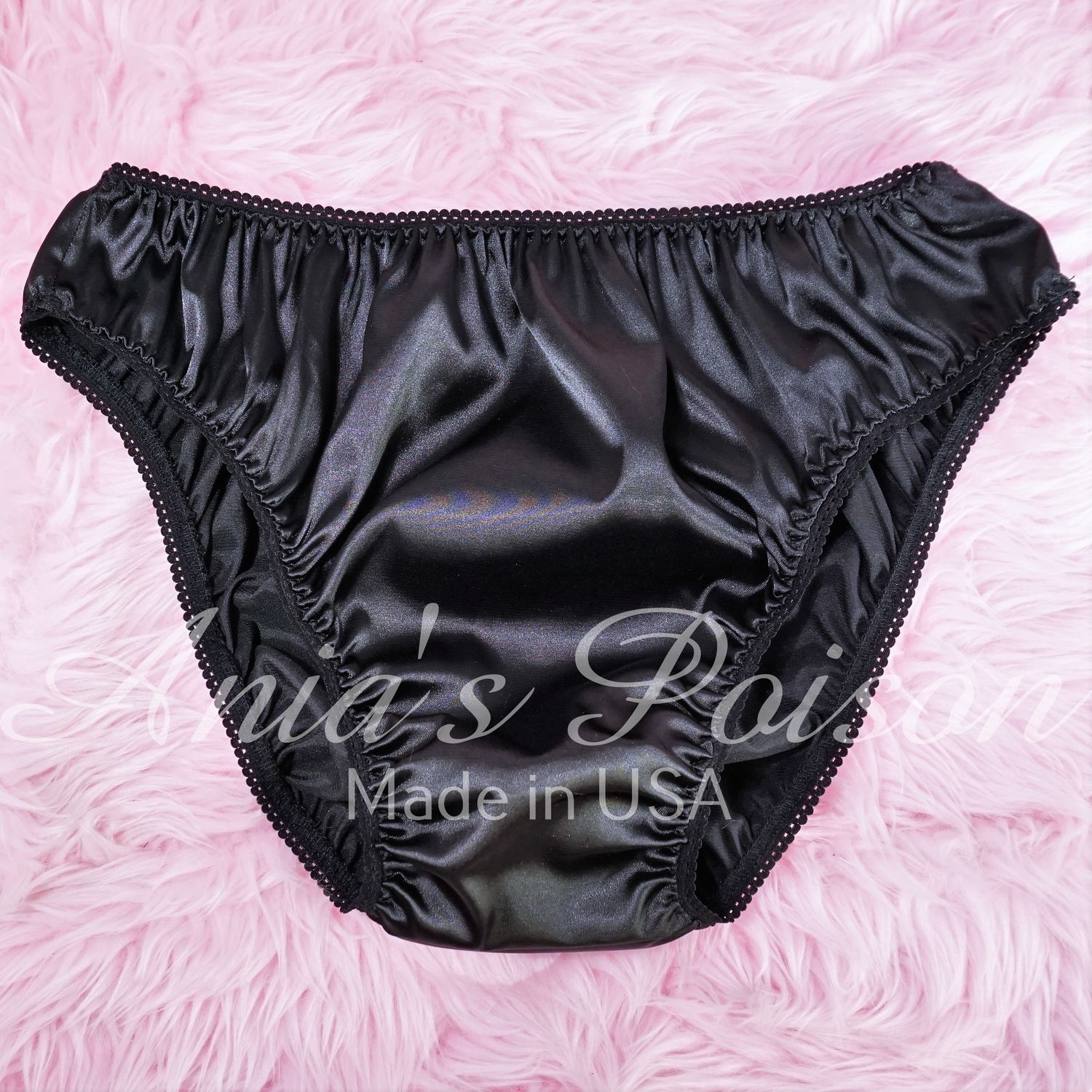 Anias Poison Full bikini cut BLACK Soft satin lined SISSY panties for men MANTIES sz S - XXL