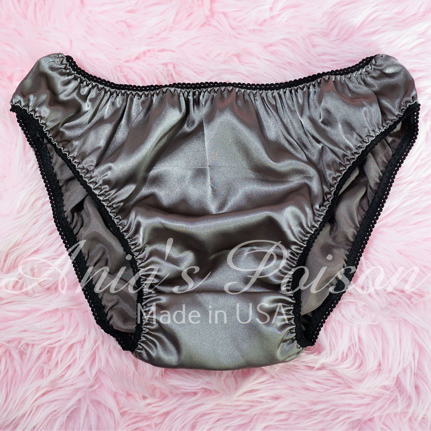 Anias Poison Full bikini cut CHARCOAL Soft satin lined SISSY panties for men MANTIES sz S - XXL
