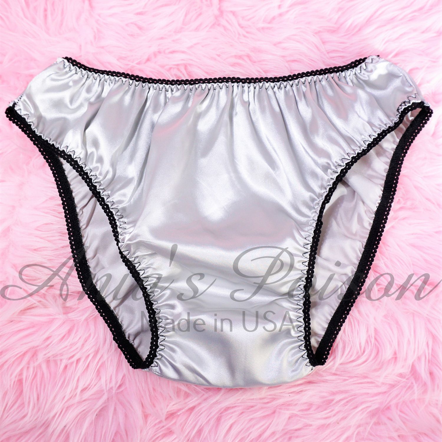 Anias Poison Full bikini cut SILVER Soft satin lined SISSY panties for men MANTIES sz S - XXL