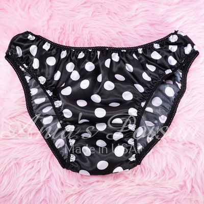 Anias Poison Full bikini cut Black & White Polka Dot Soft satin lined SISSY panties for men MANTIES sz S - XXL