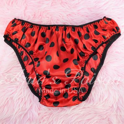 Anias Poison Full bikini cut Red & Black Polka Dot Soft satin lined SISSY panties for men MANTIES sz S - XXL