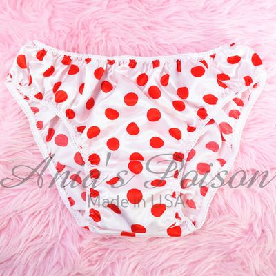 Anias Poison Full bikini cut White & Red Polka Dot Soft satin lined SISSY panties for men MANTIES sz S - XXL