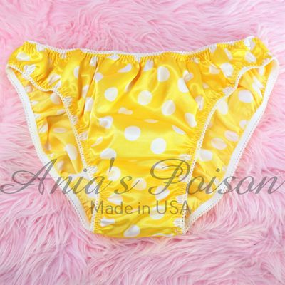 Anias Poison Full bikini cut Yellow & White Polka Dot Soft satin lined SISSY panties for men MANTIES sz S - XXL